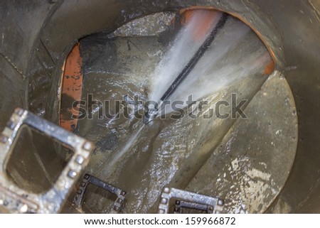 Hydro Jetting sewer cleaning method , nozzle tip on jet/vac hose.