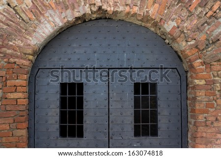 old fortress door with armored metal sheets in Belgrade, Serbia