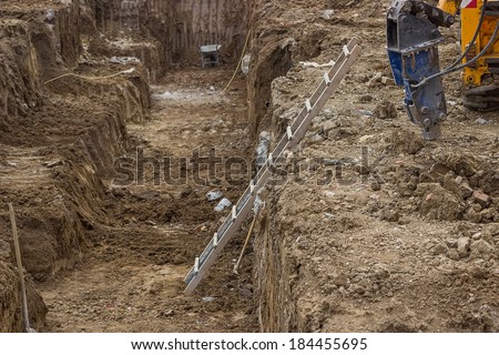 Trenching for new building construction, new beginning project. New start.