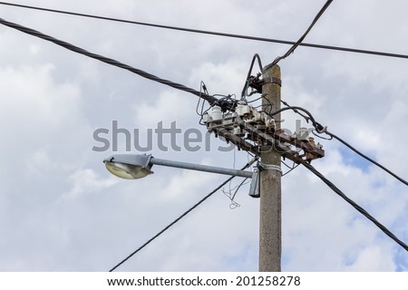 Concrete Electrical Pole With Street Lamp, Street Light.