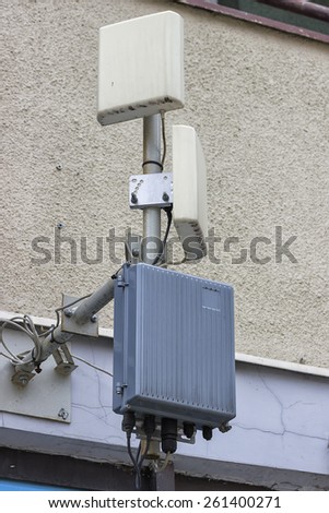 Outdoor wireless directional antennas on pole, wireless communication.