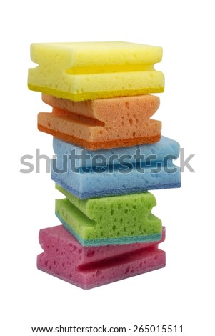 Stack of scrubbing sponges, washing sponges isolated on white with clipping path