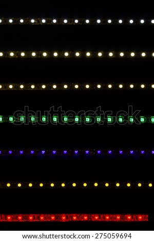 Different LED strips on black background, glowing LED garland