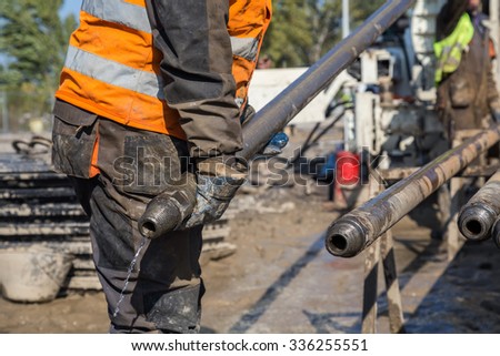 Drill pipe of core drilling platform, pipe and drill. Made with shallow dof.