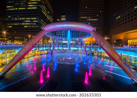 SINGAPORE - 10 July, 2015: Fountain of Wealth in dusk , landmark of Singapore night.