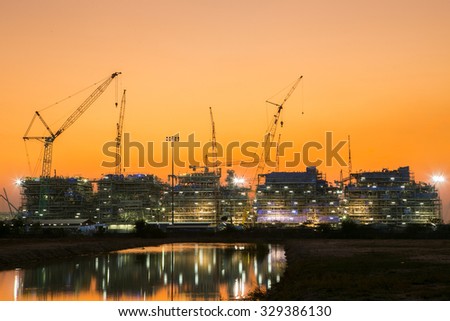 Construction site sunset in the evening.
