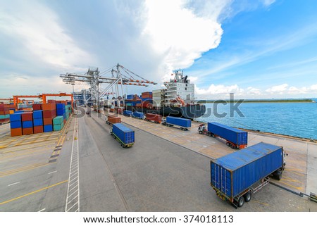 Transport goods in the commercial sea port.