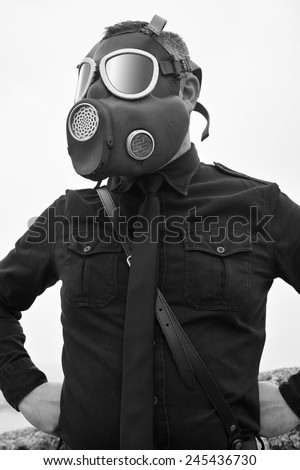Old style black man with gas mask