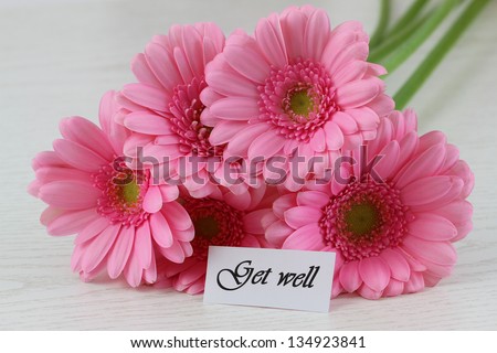 Get well card and pink gerbera daisies
