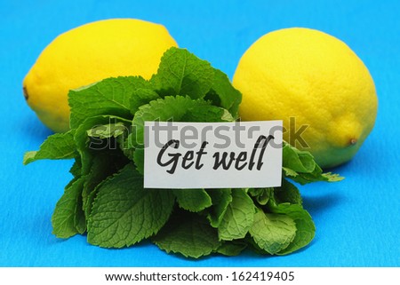 Get well card with fresh mint and lemons