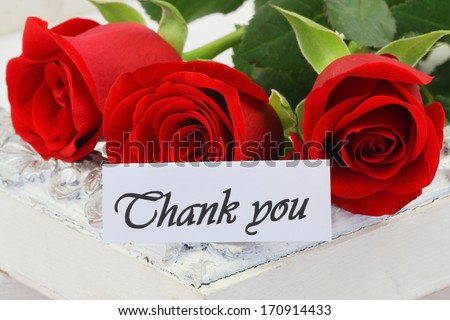 Thank you card with red roses