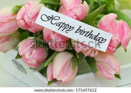 Happy birthday card with pink tulips