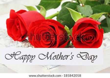Happy Mother\'s Day card with three red roses