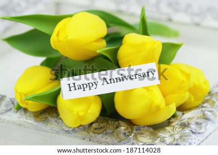 Happy Anniversary card with yellow tulips
