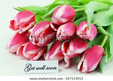 Get well card with pink tulips