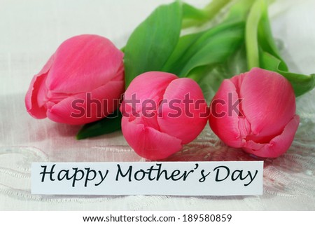 Happy Mother\'s Day card with pink tulips