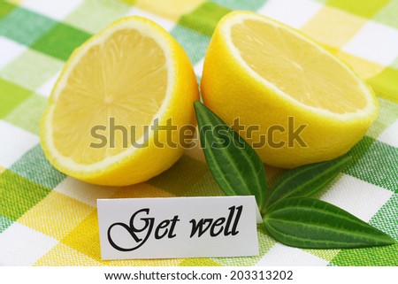 Get well card with two halves of fresh lemon