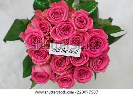 All the best card with pink roses bouquet