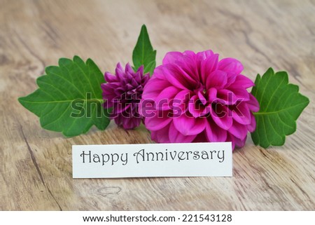 Happy anniversary card with purple dahlia flower
