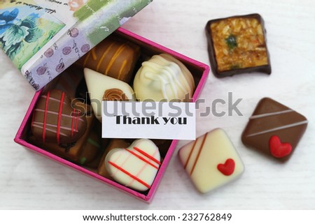 Thank you card with box of chocolates