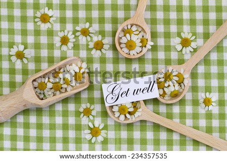 Get well card with chamomile flowers on wooden spoons