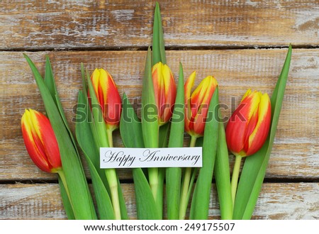 Happy Anniversary card with red and yellow tulips