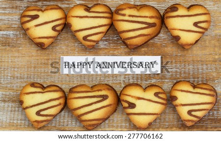 Happy Anniversary card with heart shaped cookies