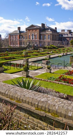 London, United Kingdom - March 31, 2015: Kensington Palace and Gardens. Incidental people.