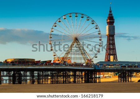Blackpool Tower And Central Pier Ferris Wheel, Lancashire, Uk