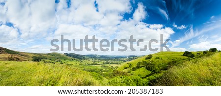 Panorama of Hope Valley, Peak District, Derbyshire, England, UK
