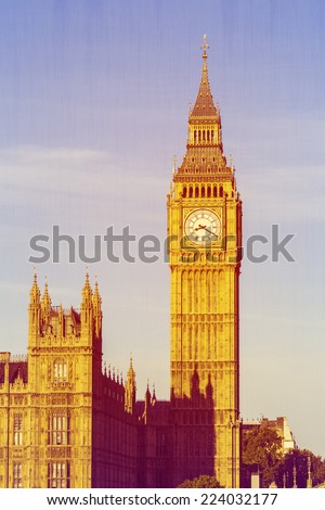 Retro Photo Filter Processed Effect - Elizabeth Tower, Big Ben in early morning light, London, England, UK