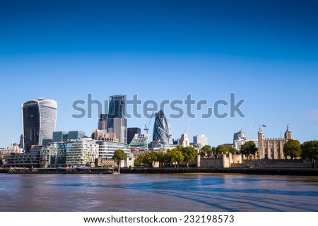 City of London, one of the leading centers of global finance.View includes Tower 42 Gherkin,Willis Building, Stock Exchange Tower Lloyd`s of London and Walkie Talkie