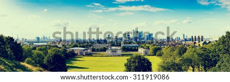 VINTAGE/RETRO PHOTO FILTER EFFECT: Panorama Cityscape of London, England, UK