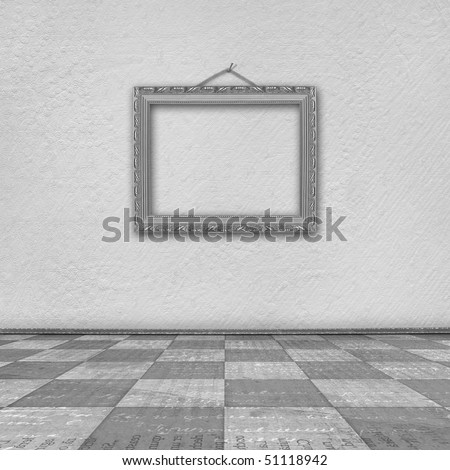 Old room, grunge  interior with frames in style baroque