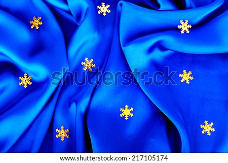 Beautiful silk wavy fabric blue with gold stars