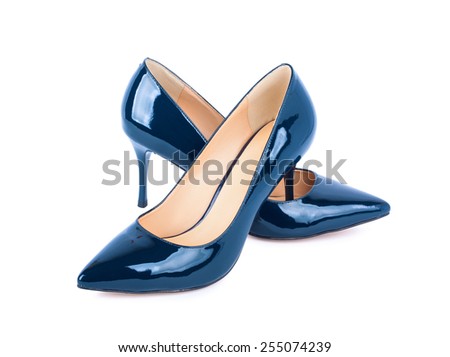 Beautiful blue classic women shoes isolated on white background