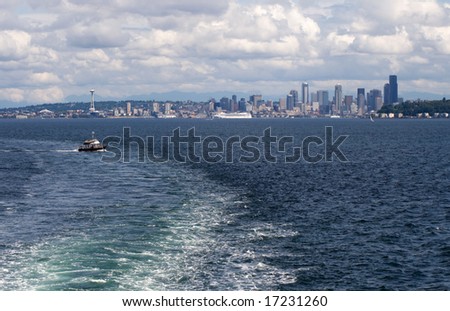 Seattle Skyline with Boat Wake and Space Needle