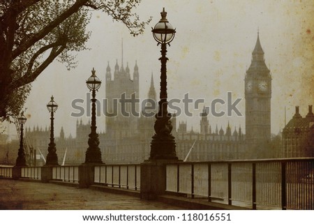 Big Ben & Houses of Parliament, view in fog