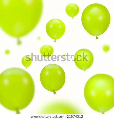 Background of green party balloons on white