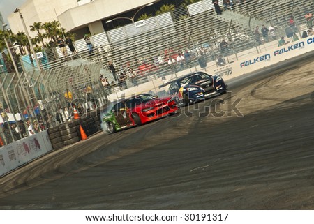 LONG BEACH, CA - APRIL 11: Ross Petty vs. Rhys Millen in drifting action for Grand Prize during 2009 Formula Drift April 11, 2009 in Long Beach.