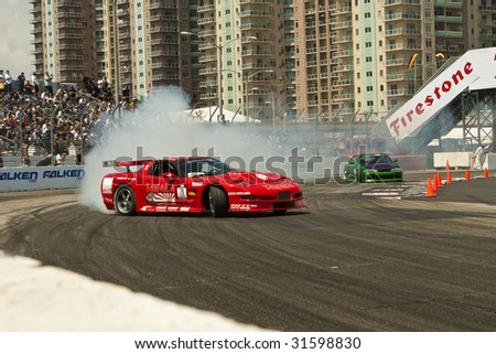 LONG BEACH, CA - APRIL 11 : Conrad Grunewald in drifting action for grand prize during 2009 Formula Drift April 11, 2009 in Long Beach.