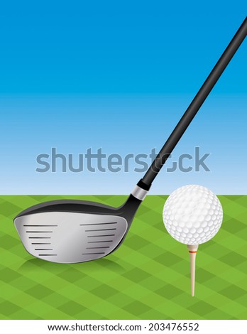 A vector illustration of a golf club driver and teed golf ball on the tee box. Vector EPS 10 file contains transparencies.