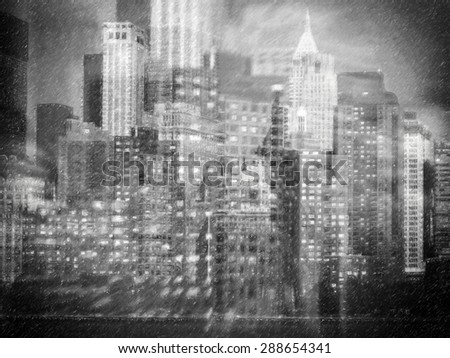 Composition with skyscrapers. New York. Black and White