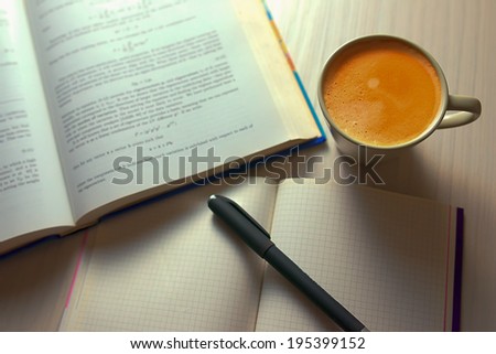 coffee, book , pen