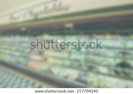 Blurred background of supermarket shelf. Suitable as a background for text.