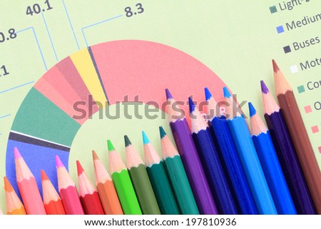 Color pencils laying on a colorful circle graph