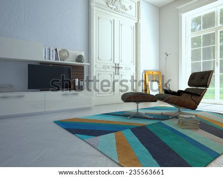 Modern living-room with TV and hifi equipment. 3d rendering