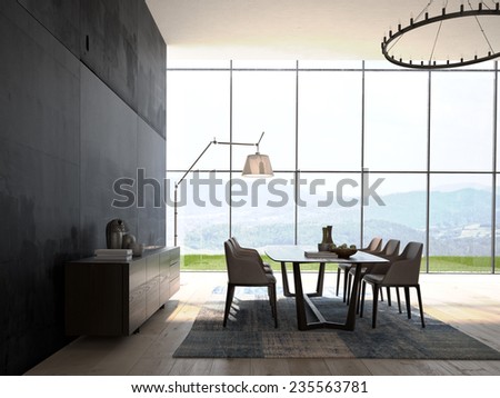 Modern Design White Dining Room  Interior Architecture. 3d rendering