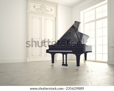 piano in a n empty classic  room. 3d rendering