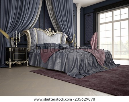 Interior of a classic style bedroom in luxury villa. 3d rendering